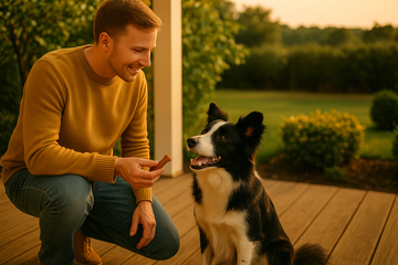 Jack the border collie ready to have his daily 10 in 1 multivitamin to support his whole body health