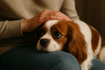 Sarah, the King Charles Cockerspaniel rests after taking her daily probiotic