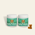 Two jars of Daily Probiotic for dogs, with chicken flavor chews, promoting gut health and digestion.
