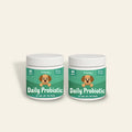 Two containers of Daily Probiotic for dogs with chicken flavor, promoting gut health and digestive support.