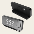 Front and Back of Fiesty Paw Digital Alarm Clock in Black with Ceiling Projector
