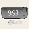 Front of Fiesty Paw Digital Alarm Clock in Black with Ceiling Projector and USB charging cable