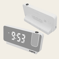 Front and Back of Fiesty Paw Digital Alarm Clock in White with Ceiling Projector