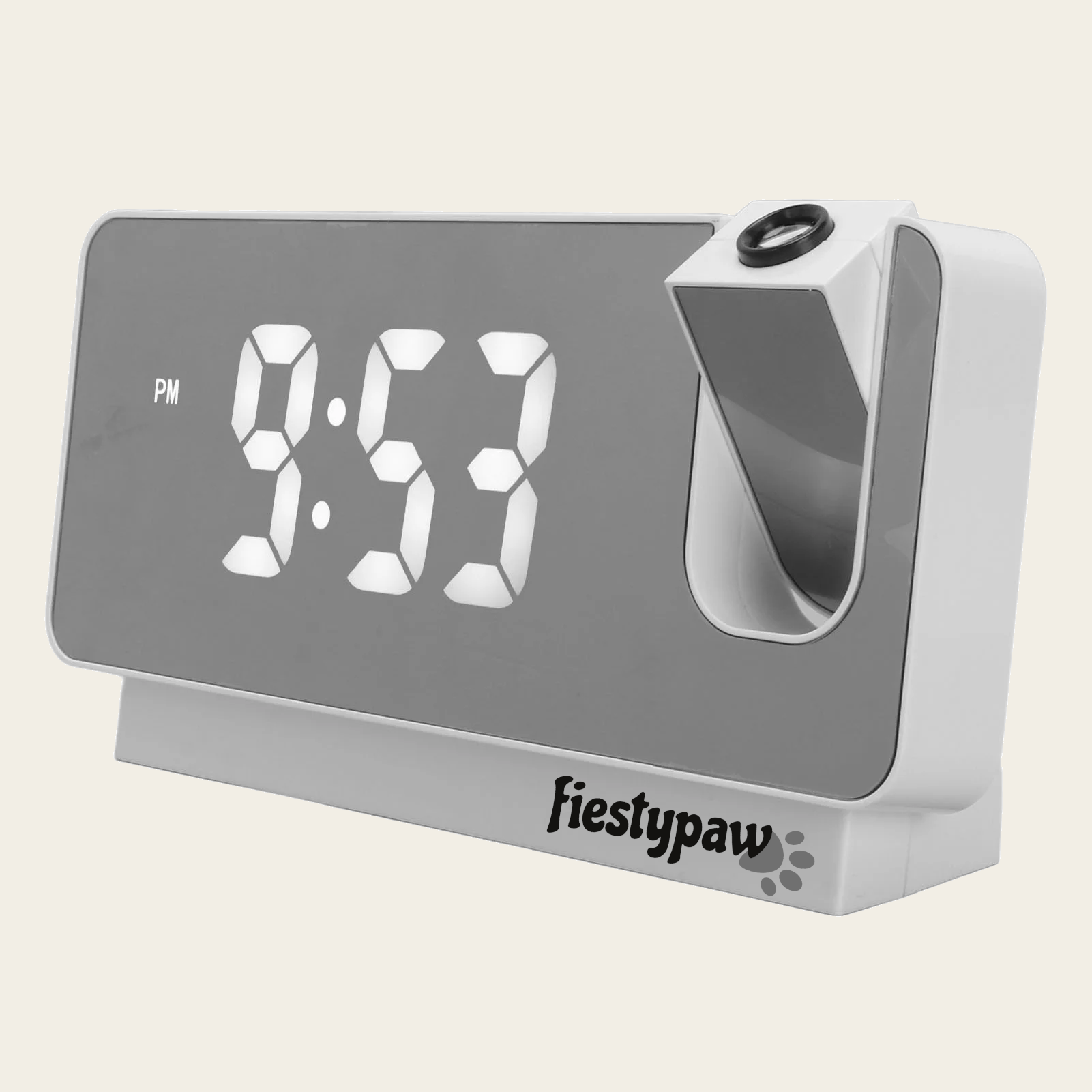 Front of Fiesty Paw Digital Alarm Clock in Black with Ceiling Projector