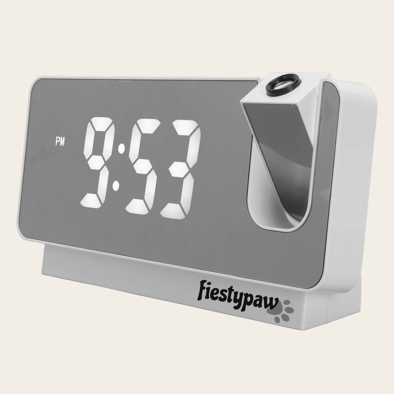 Front of Fiesty Paw Digital Alarm Clock in Black with Ceiling Projector
