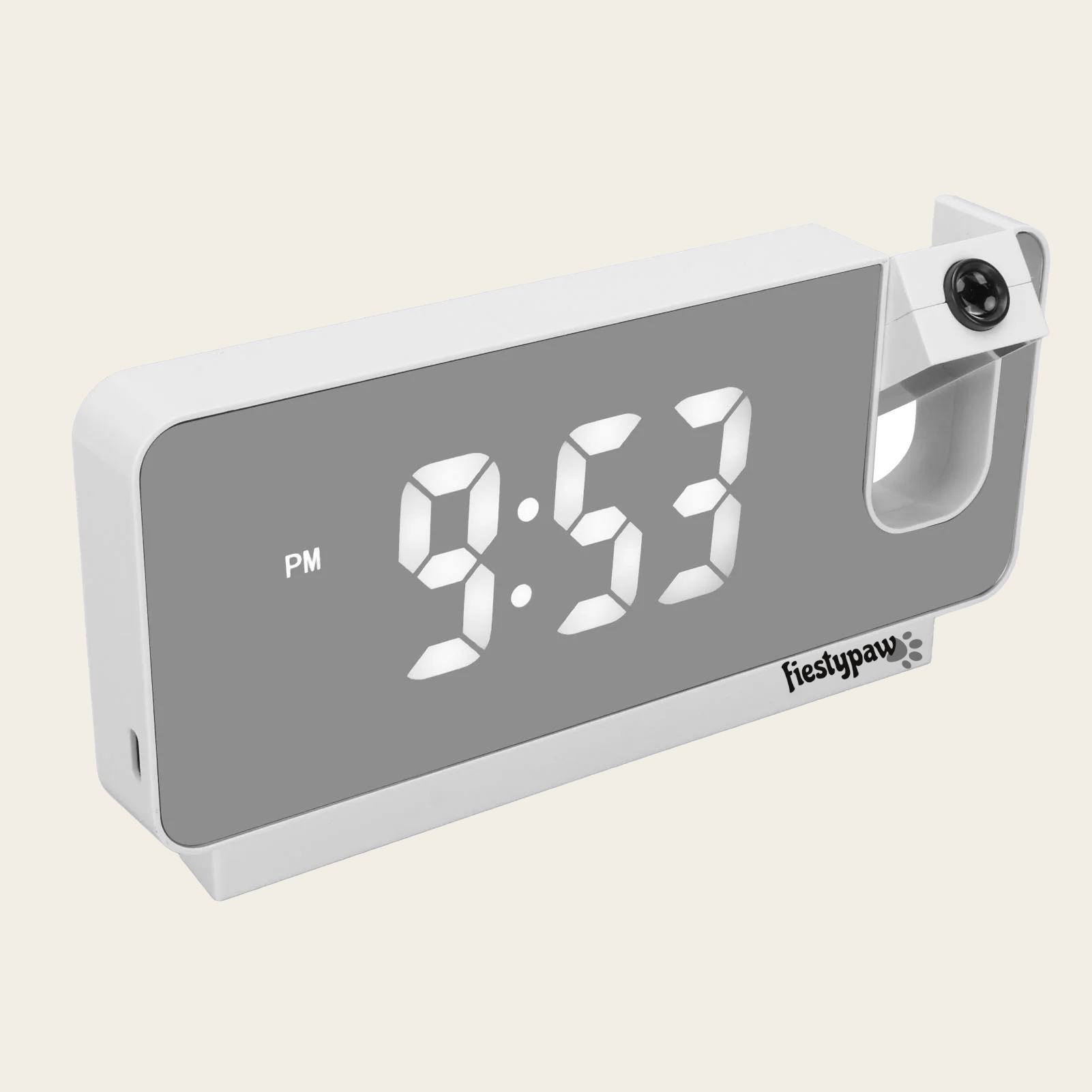Front of Fiesty Paw Digital Alarm Clock in Black with Ceiling Projector
