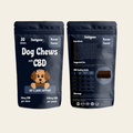 Back and Front of Fiesty Paw CBD 30-count Bacon Chews pouch for dogs, highlighting CBD oil benefits for canine wellness.