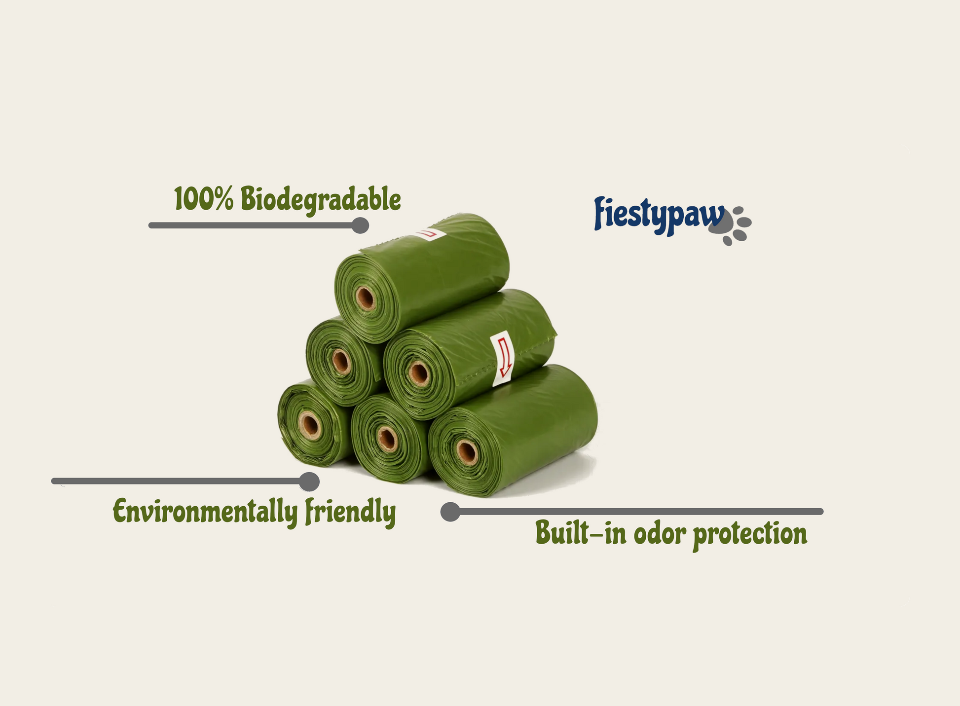 Fiesty Paw Waste Bags for Dogs are 100% biodegradable, environmentally friendly and has built in odor protection