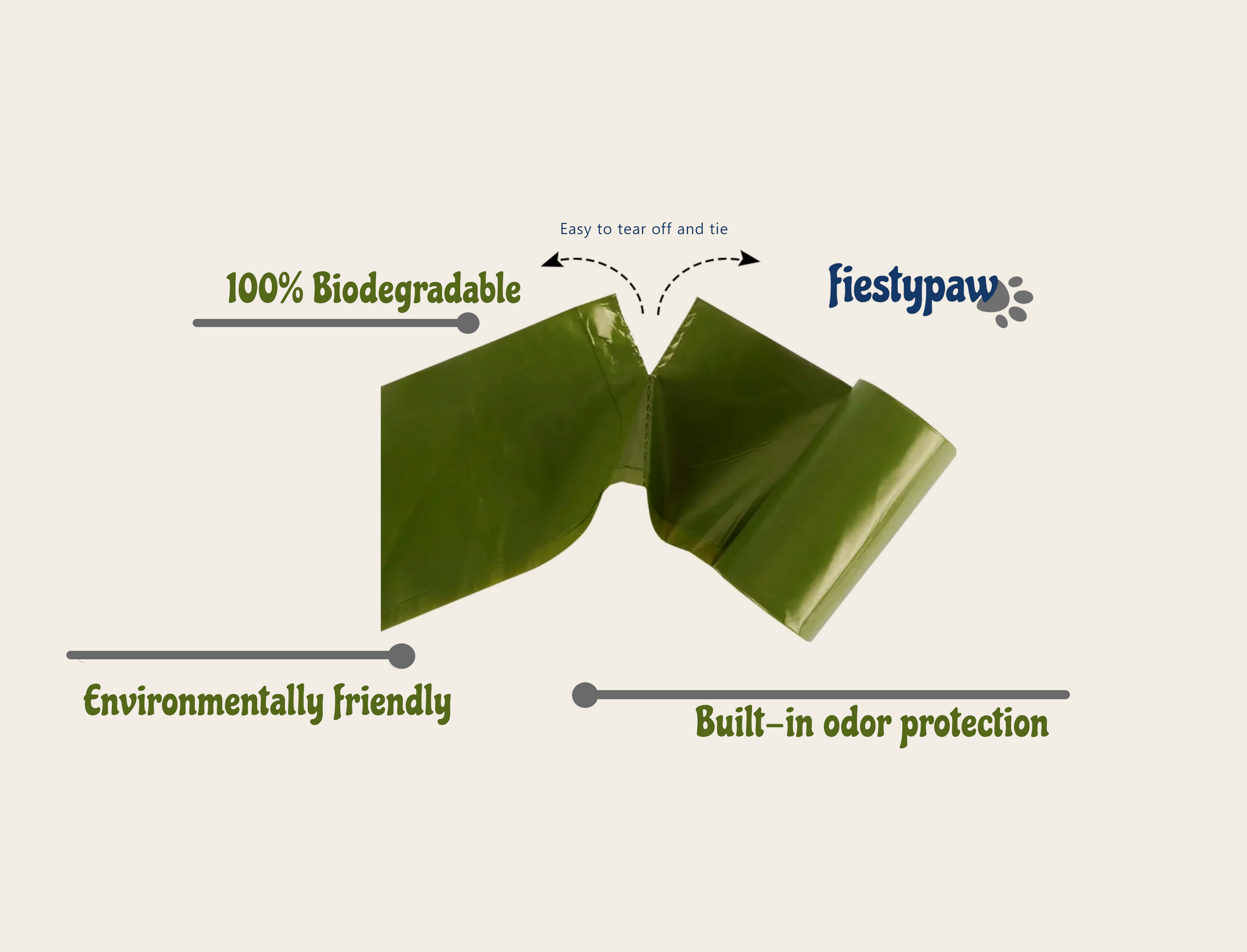 Fiesty Paw Eco-friendly & Leak-Proof Waste Bags for Dogs are Ultra-thick, tear-resistant and easy-to-use.